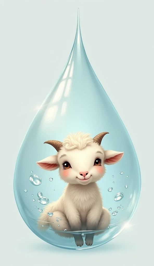 Cute little goat in water drop 