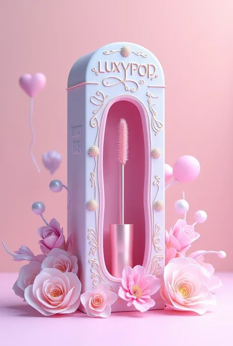 A sweet, luxury and pretty concept design for a mascara box name LuxyPop