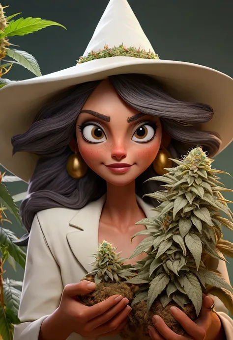 I want you to combine the two photos and I want you to leave my face natural and take the photo and transform it into a realistic drawing by placing several marijuana plants around mature plants to be harvested with several fat Witch flowers we grow mariju...