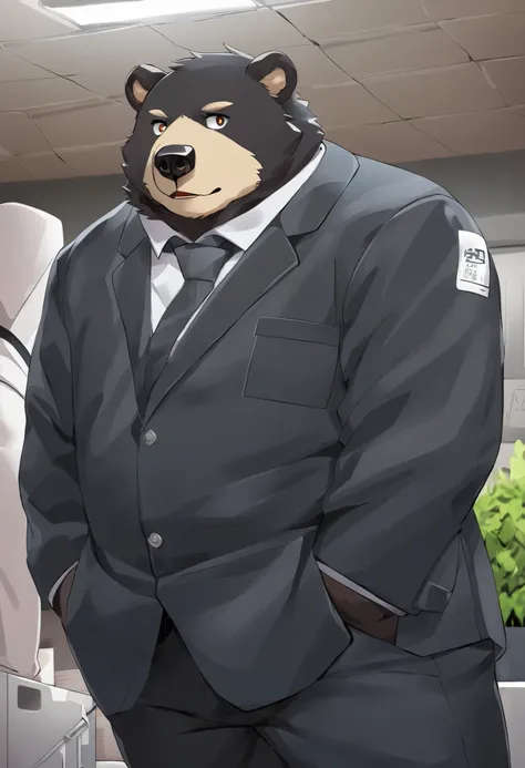  black bear ， personification ，stark，Employees, work clothes。