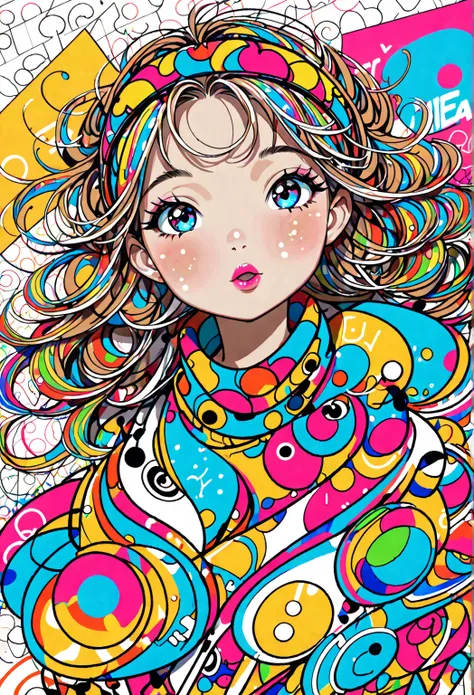  hyperrealism, Simple Line Acronym，Abstract art，Seizo Watase Style , ((( The most beautiful girl ever))),  Colorful hearts, sports Fashion, (((The background is a cute doodle))), (((Cute Protozoan))),  stylish design , 