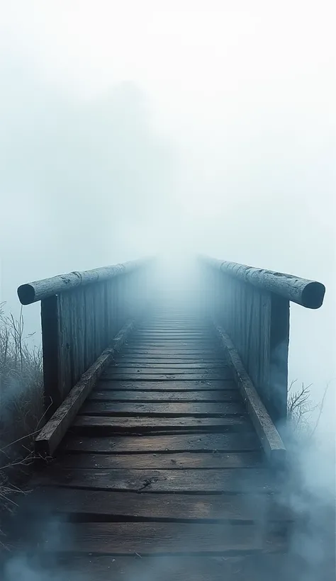 old wooden bridge , Subtraction algorithm , Traces that were there ,  emerge in the fog,  silhouette,  BREAK denies visualization of the bridge ,  emphasizes the presence of the bridge , 深い emerge in the fog橋,  multicolor ink painting ,  delicate and exqui...