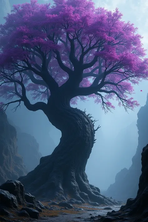 Black tree with purple leaves
