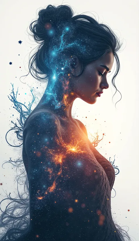 hailstnewv3, high quality, 8K Ultra HD, A beautiful double exposure that combines an goddess silhouette with a colorful starry nightsky and milky way should serve as the underlying backdrop, with its details incorporated into the goddess , crisp lines, The...
