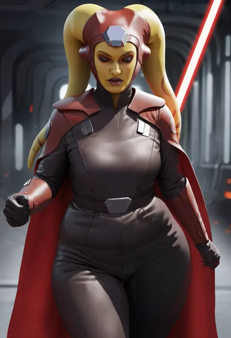 score_9, score_8_up, score_7_up, score_6_up, 2d, rating_questionable, rating_safe, BREAK ((green skin)) Female Twilek (((hera syndulla ))), helmet with red visor, star wars, armor,black gloves,tight bodysuit,black cape,black pants, close up, solo, standing...