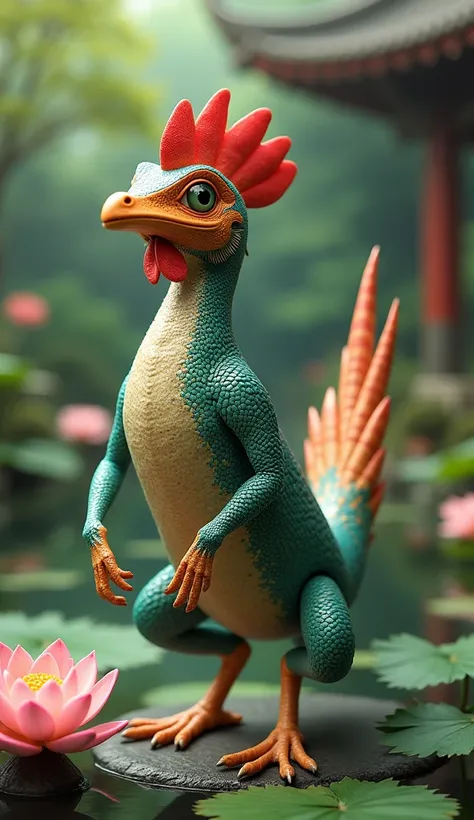 Orientalgardenlizard and cockrooster hybridanimal head cockrooster body orientalgardenlizard 