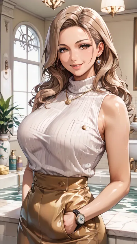   Mature Women ,(Big :1.5),(Shiny Hair),(( unique )),((masterpiece)),((  Quality Best  )),  perfect anatomy , Slim waist , Perfect Picture  , 8K Ultra HD ,(   Beautiful Details Eyes ，Sexy mature woman holding a pocket watch in her hand   :1.5), High detail...