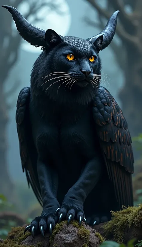 Balckleopard and owl hybrid animal 