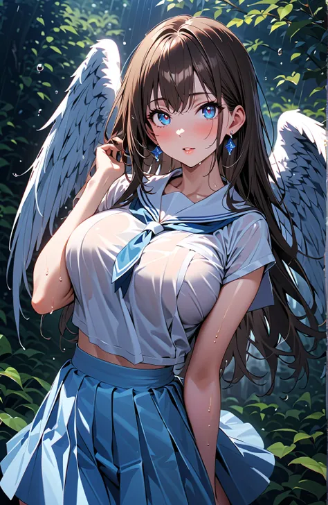 (Beautiful girl with angel wings: 1.3),One girl with angel wings,masterpiece,  best quality,   ultra high resolution ,A girl with angel wings growing from her back in rich contrast、, super quality,8k, High Definition CG Unit Wallpaper,Texture, unbelievably...