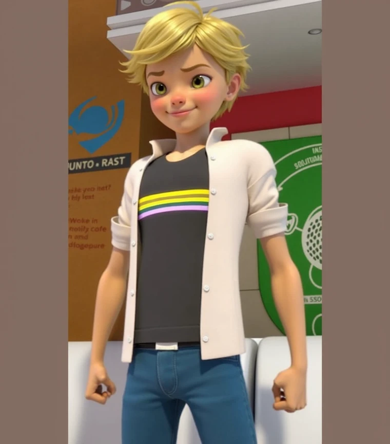 Create Photo of 999x Boy Adrien agreste as feeling her stomach growling