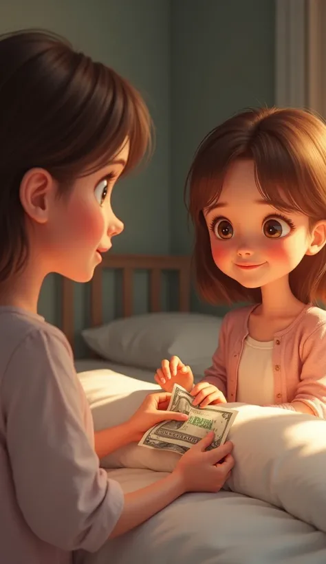  When she gave her the money, the daughter pulled out another 5-dollar note from under her pillow