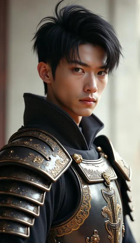 (photorealism:1.2), Handsome japanese man, 22-27 year-old, model wear armor