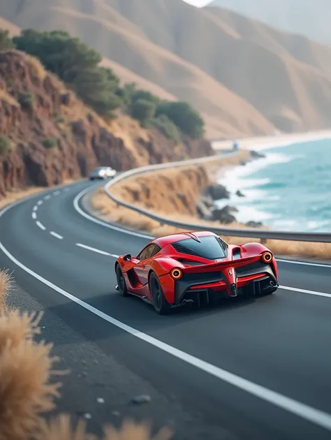 driving red Ferrari on the seaside road
