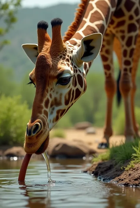 Can you generate girraffe drinking water with long toung 