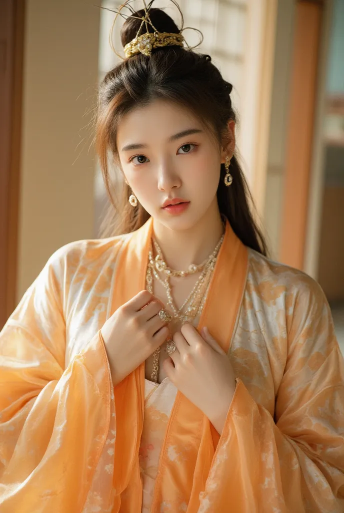 photorealistic,  high resolution,  soft light, 1women,  solo,  hips up,  dynamic pose,  shining skin,  jewelry,  tattoo, hanfu, ...