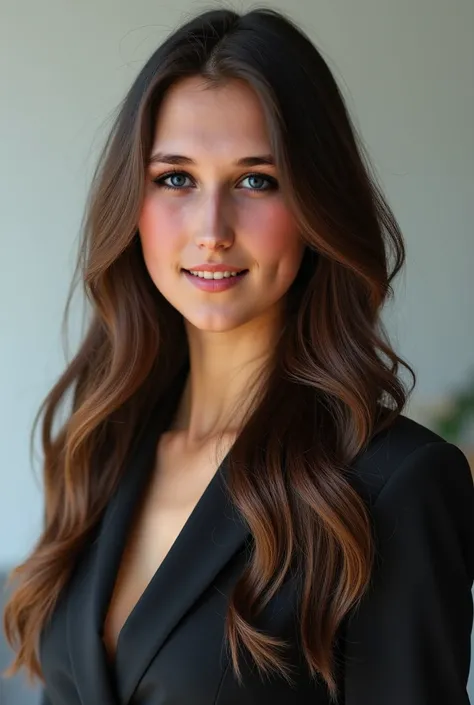 ulta realistic business picture of a woman 29 years old, brown long hair with balayage effect 