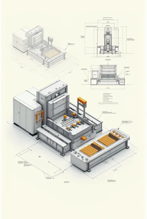 Orthographic drawing of modern coir pot maker machine 