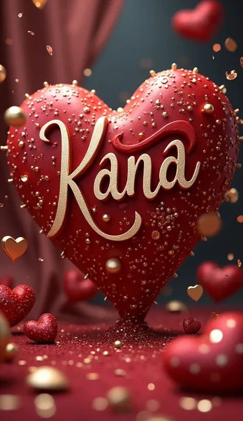 Write the name Kana in cursive, three-dimensional, heart-like, fantastic, and luxurious