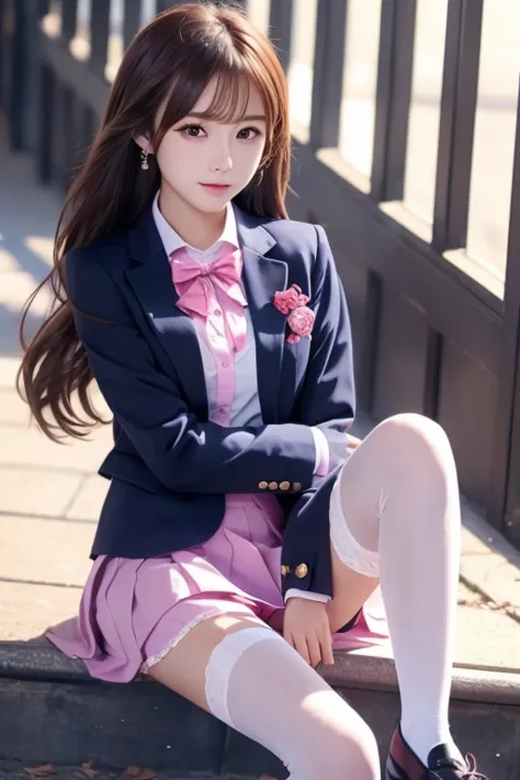 pretty girl ､high school girl､idol､uniform､ blazer､ stockings､ miniskirt､ see-through ､fluttering in the wind､sit