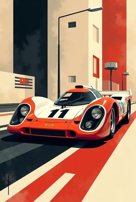 Porsche 917K poster masterpiece in Bauhaus style,  poster/ magazine illustration effects, masterpiece, masterpiece, 