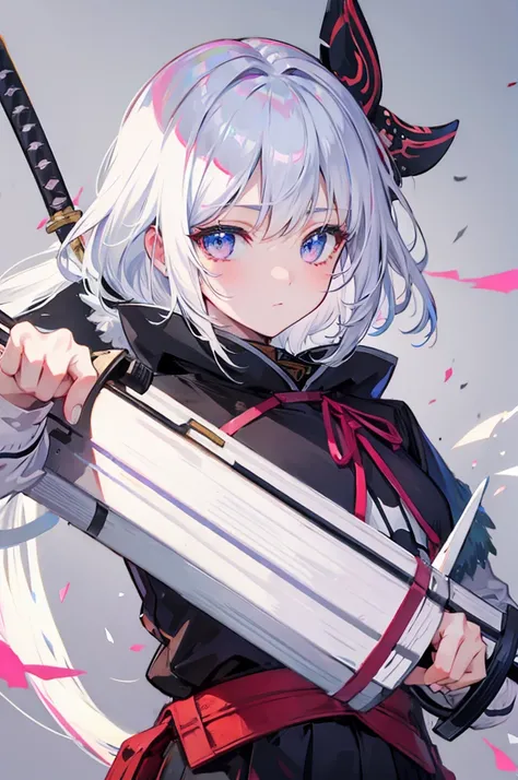 ((best quality)), ((masterpiece)), (detailed), perfect face,anime,girl,neko,katana,white hair