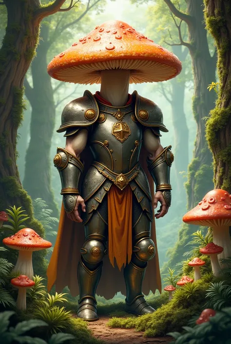 MUSCULAR HUMANOID MUSHROOM WITH KNIGHT ARMOR CLAD IN FOREST 