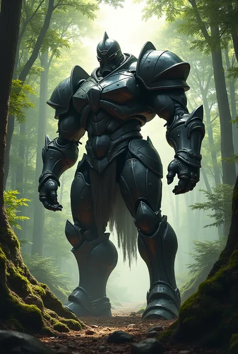  Black Iron Muscled Humanoid With Knight Armor Clad In The Woods 