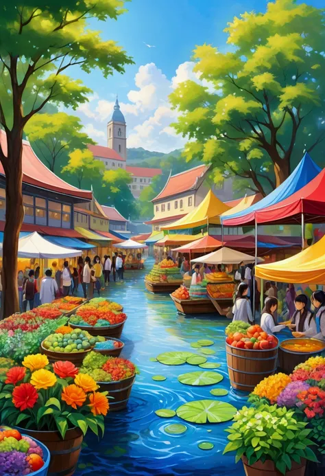 market event in university with landscape style (paint water art style)