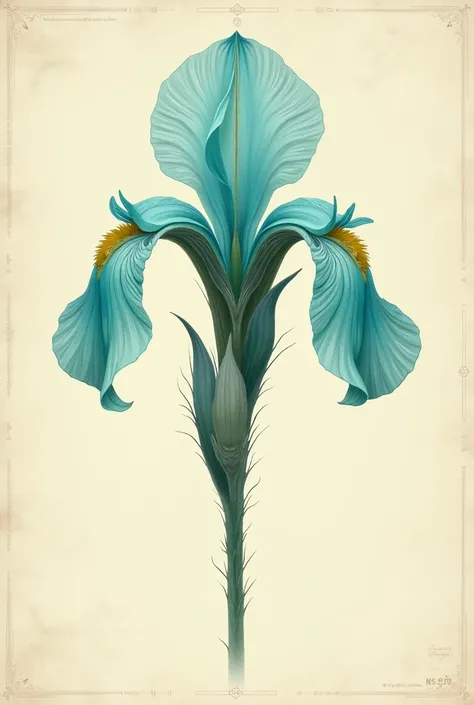 old scientific illustration - unreal flower turquoise similar to iris flower