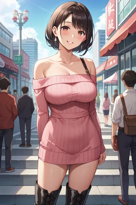 1girl,,,japanese adult_girl,black_hair, bang, sidelocks,source_anime,22yo,detailed_eyes,,, nsfw, ,score_9, score_8_up, score_7_up, ,,[anime screencap:0.8],, , dutch angle ,, Classy ,,pale-skinned_female,mature,,, standing,, arms behind back,time_stop in gi...