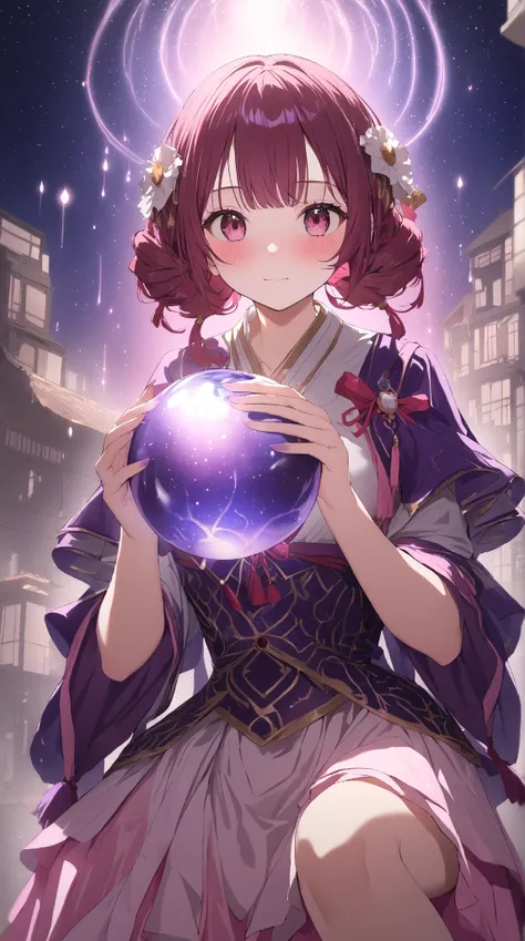 1 girl, ( blush:1.3),  medium hair, to many hairstyle,  fantasy fortune teller costume, ( Mysterious Atmosphere :1.2),  medium breasts, Magical Orb ,  Clear Skin, break 
柔らかな光, ( dreamy lighting :1.3),  Premonition of Love, break 
(Fantastic bonfire:1.2), ...