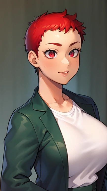  {{{ masterpiece, simple background}}} , {{{red eyes, red hair, big breasts, green jacket, white shirt, red tie, black skirt, school uniform, upper body}}}, {{{natural light, HDR, simple details CG}}}, {{{{extremely_beautiful_detailed_anime_face_and_eyes}}...