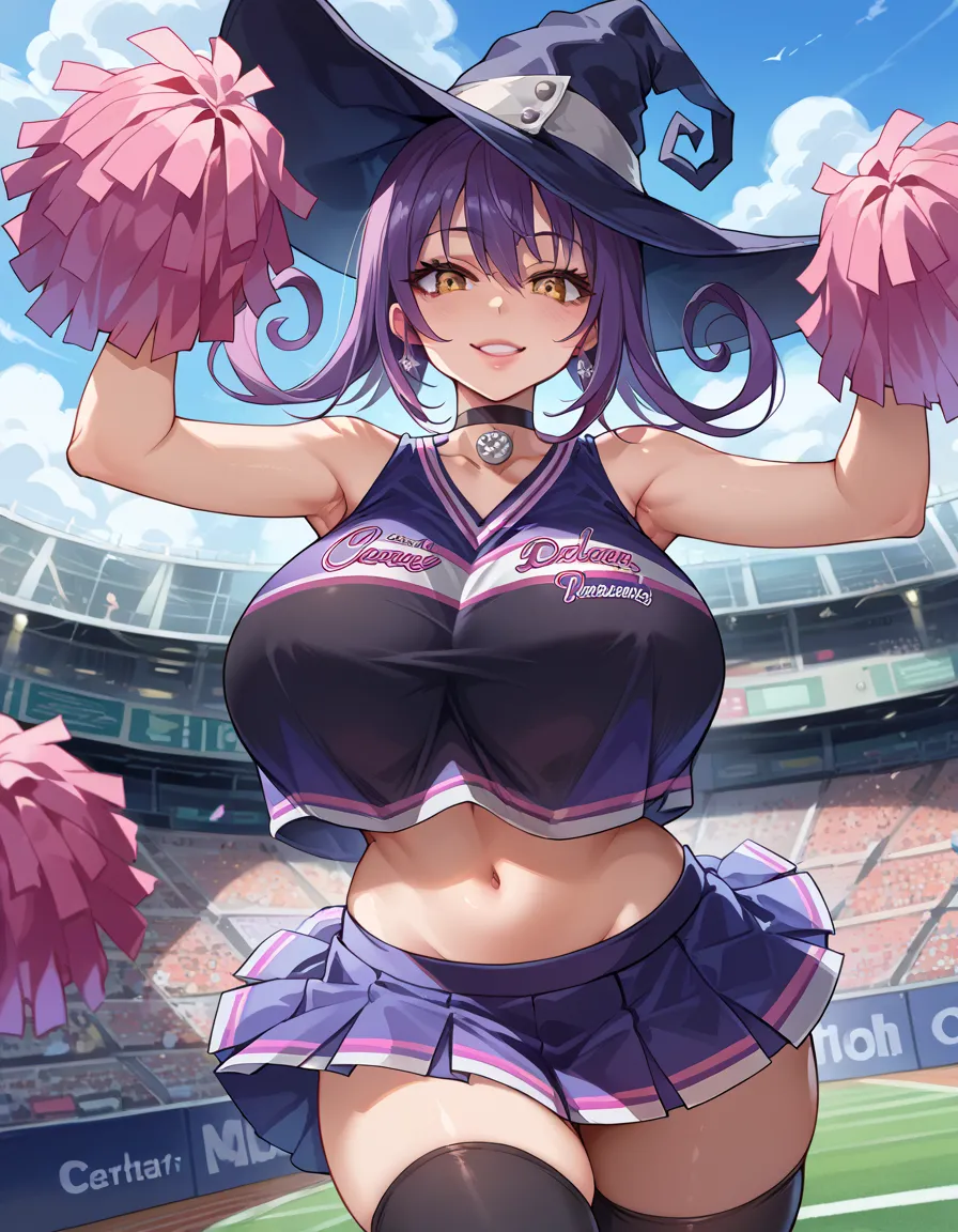 score_9, score_8_up, score_7_up, source_anime, solo, 1 girl, seblair, ((huge breasts)) witch hat, pink lips,, sexy black sleevel...