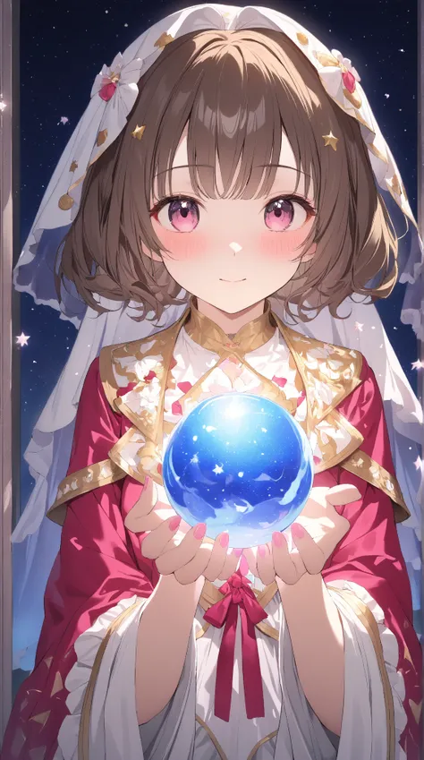 1 girl, ( blush:1.3),  medium hair, to many hairstyle,  fantasy fortune teller costume, ( Mysterious Atmosphere :1.2),  small breasts, Magical Orb ,  Clear Skin, break 
柔らかな光, ( dreamy lighting :1.3),  Premonition of Love, break 
(Fantastic bonfire:1.2),  ...