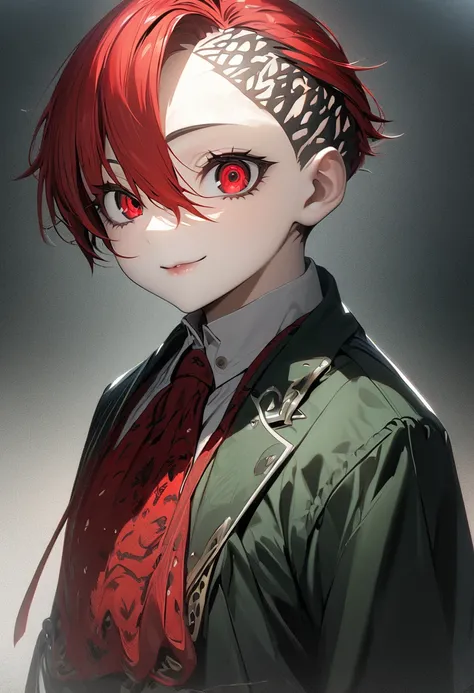 {{{ masterpiece, simple background}}} , {{{red eyes, red hair, big breasts, green jacket, white shirt, red tie, black skirt, school uniform, upper body}}}, {{{natural light, HDR, simple details CG}}}, {{{{extremely_beautiful_detailed_anime_face_and_eyes}}}...