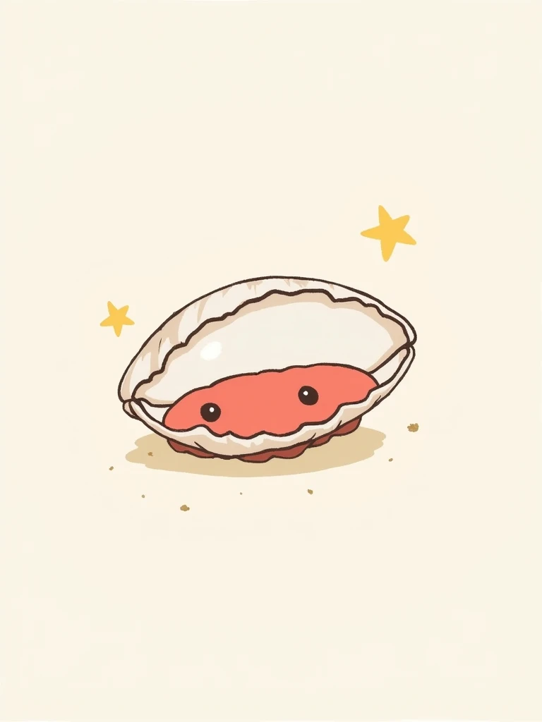  I want you to make a character with a bivalve as a motif by referring to the attached image。Simple but、A cute feeling。I dont need hands or feet。I want the color of seashells to be based on white and red 。I want you to make an illustration with a bivalve o...