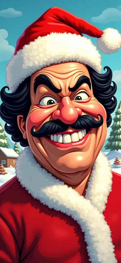 Pablo Escobar wearing Christmas hat cartoon 