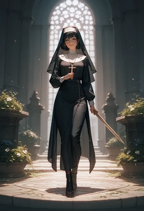 
Score_9,Score_8_up,Score_7_up,highest quality,detailed,1 girl,  anatomically correct 、The cutest goddess in the world、humble smile 、Short black hair、、Beautiful girl dressed as a nun、 full body
