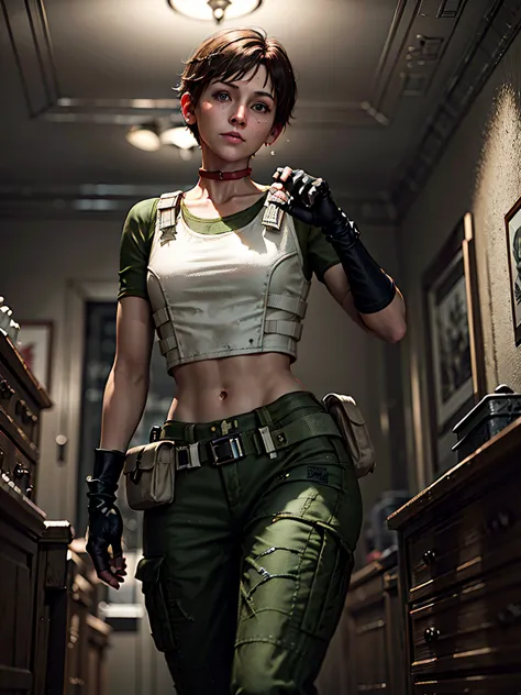 1girl, solo, rebecca chambers, re1costume, masterpiece, best quality, high resolution:1.2, ultra-detailed, detailed face, illust...