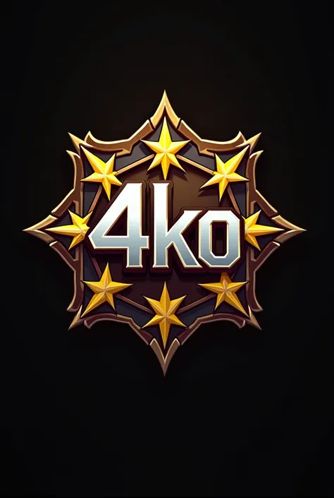 A logo with the word " 4KO" with a sword crossed and the word BattleLords under the word "4KO" and 5 golden stars on top of the word 4KO with the middle star being bigger than the other star and the logo will be inside of a golden frame with 5 stars