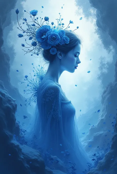 blue ink art，Wallpaper phone，airbrush painting style, Beautiful detailed