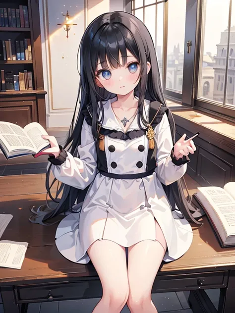 young girls, reading the book, one piece, the cutest in the world, black hair, detailed eyes, detailed face, in the spacious library, Europe, beautiful detailed glowphotorealistic:2.0, masterpiece, best quality,
insanely detailed, from above 