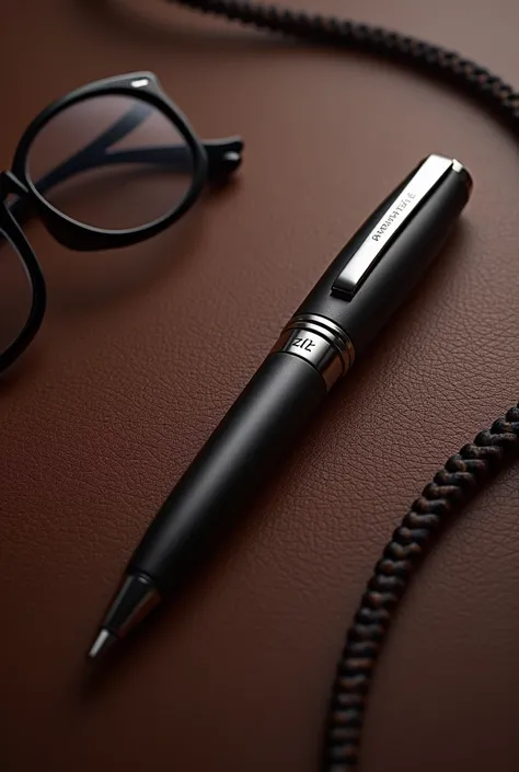 Leather background with a modern fountain pen and ZLZ Designer writing