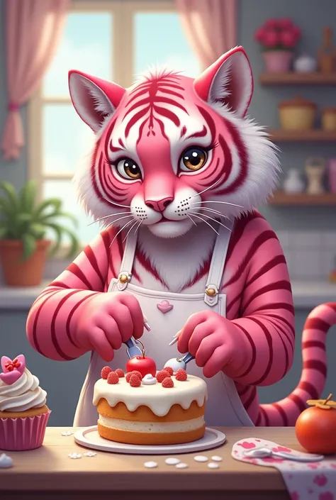 Create thumbnails pink tigress making cake