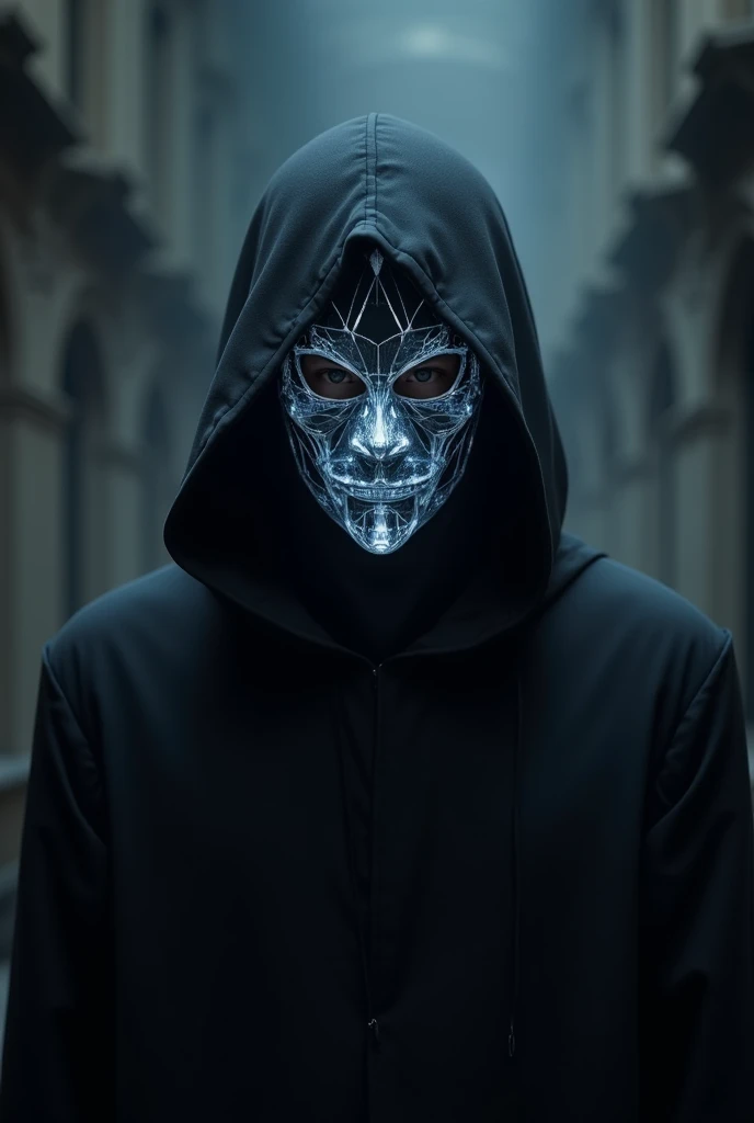  creates an image of a man wearing an anonymous mask,Of glass or diamond  