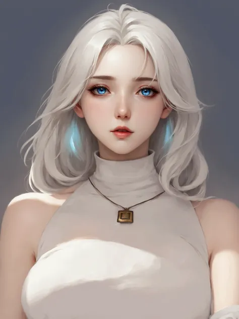 Anime girl with blue eyes and white hair in a white dress, perfect white haired girl,  Girl with white hair ,  work of art in the style of Guweiz, white haired, realistic art style de anime, hoary,  tifa Lockhart with white hair , realistic art style, Beau...