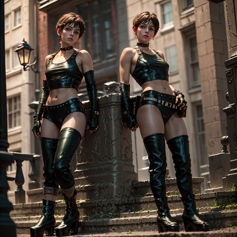 1girl, rebecca chambers, re1costume, ultra-detailed, detailed face, midriff, navel, ((rebecca chambers is in the city, day city ...