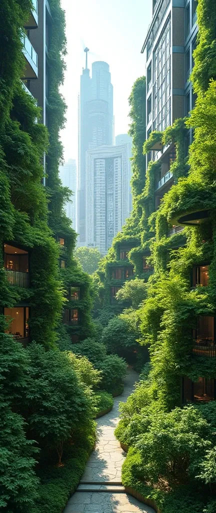 A photograph of nature and technology coming together constructively in a city 