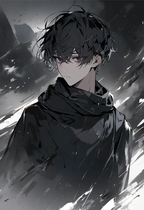 Alone, 1 male,  short hair , DARK HAIR , Dark eyes ,  dark hoodie