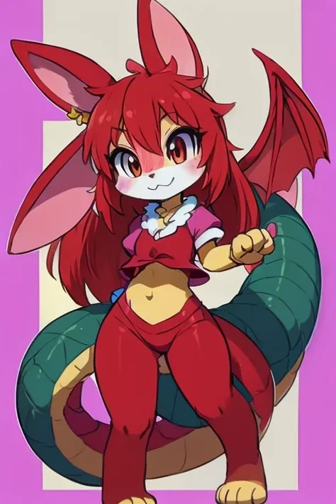 Female furry fusion sara rabbit red dragon pink dragon and smolder dragon tiny toons adventure style 